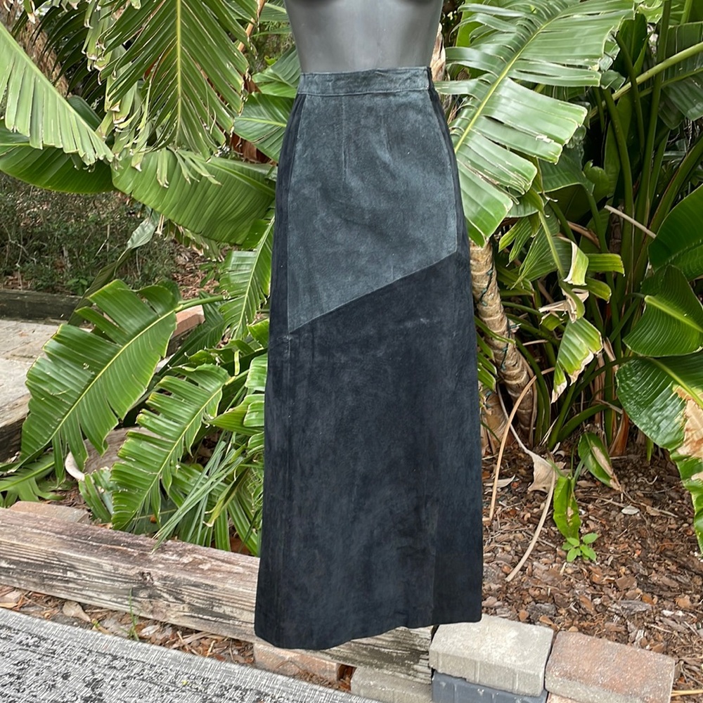 Two-tone, suede, pencil, maxi skirt